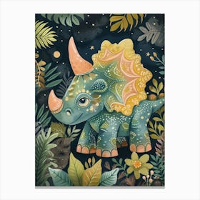 Neutral Pastel Triceratops Dinosaur 2 Canvas Print