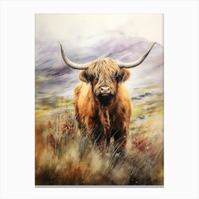 Highland Cow Under The Cloudy Sky 4 Canvas Print