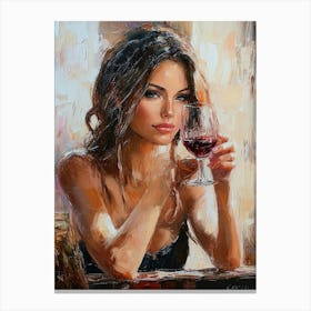 Beautiful Attractive Young Woman Holding A Glass Of Wine 1 Canvas Print