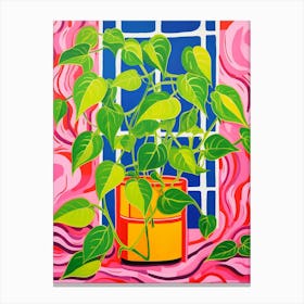 Pink And Red Plant Illustration Golden Pothos 3 Canvas Print