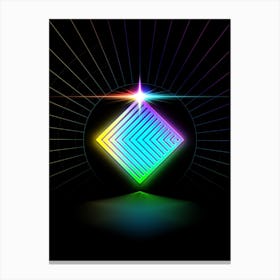 Neon Geometric Glyph in Candy Blue and Pink with Rainbow Sparkle on Black n.0475 Canvas Print