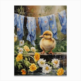 Duckling Under The Washing Line 3 Canvas Print