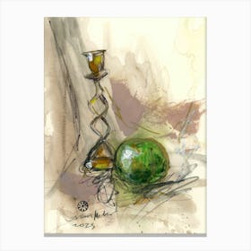 Green Apple And A Candle Holder - watercolor hand painted vertical kitchen Canvas Print