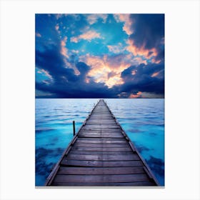 Pier At Sunset. Heavenly Haven: A Lakeside Pier's Skyward Sojourn.Into the Blue: The Wooden Pier's Celestial Reach. Canvas Print