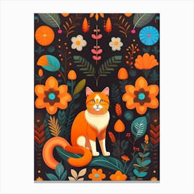 Cat In The Garden Retro Canvas Print