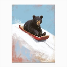 American Black Bear Cub Sledding Down A Snowy Hill Storybook Illustration 4 Canvas Print
