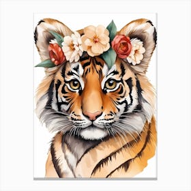 Baby Tiger Flower Crown Bowties Woodland Animal Nursery Decor (39) Canvas Print