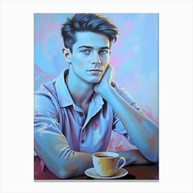 Portrait Of A Young Man drink Coffee Canvas Print