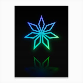 Neon Blue and Green Abstract Geometric Glyph on Black n.0469 Canvas Print