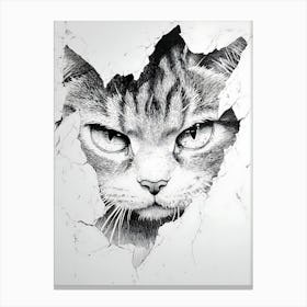 Angry Cat Watching from Wall Hole 12 Canvas Print