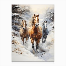 Three Horses Running In The Snow Canvas Print