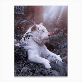 White Lion And Orange Butterfly Wild Life Canvas Print