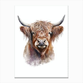 Highland Cow Watercolor Painting Portrait Canvas Print