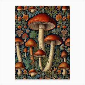 Mushrooms And Flowers Style William Morris Canvas Print