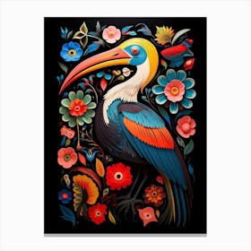 Folk Bird Illustration Brown Pelican 2 Canvas Print