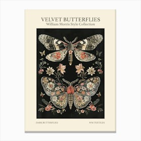 Velvet Butterflies Collection Dark Butterflies William Morris Style 4 Canvas Print