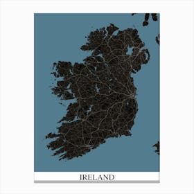 Ireland Black Blue Map Canvas Print
