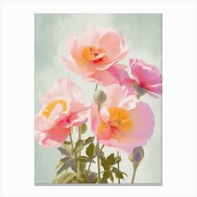 Roses Flowers Acrylic Painting In Pastel Colours 8 Canvas Print