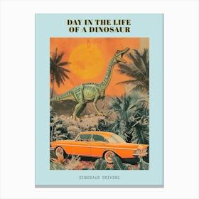 Dinosaur & A Retro Car Collage 1 Poster Canvas Print