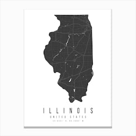 Illinois Mono Black And White Modern Minimal Street Map Canvas Print