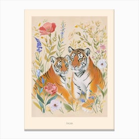 Folksy Floral Animal Drawing Tiger 3 Poster Canvas Print