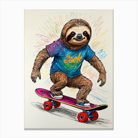 Sloth On Skateboard Canvas Print