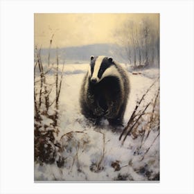 Vintage Winter Animal Painting Badger 2 Canvas Print