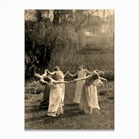 Circle of Witches Dancing - Ritual Pagan Ladies Dance 1921 Vintage Art Deco Remastered Photograph - Spiritual Witchy Fairytale Fairies Witchcraft Spells Calling the Moon Goddess Selene Mayday or Midsummer 3 Canvas Print