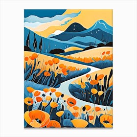 Cartoon Poppy Field Landscape Illustration (5) Canvas Print