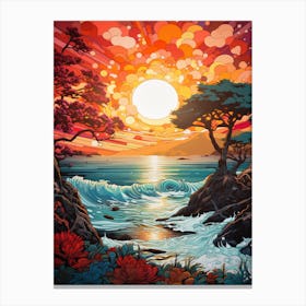 Coral Beach Australia At Sunset, Vibrant Painting 12 Canvas Print