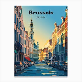 Brussels Belgium Sunset Travel Illustration Canvas Print