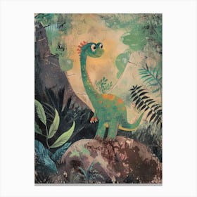 Cute Dinosaur By The Stream Watercolour Painting 1 Canvas Print
