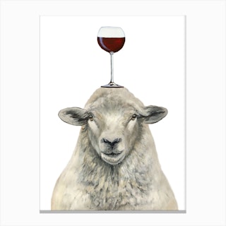 Sheep With Wineglass Canvas Print