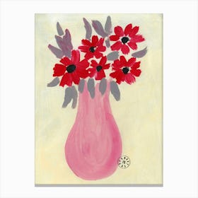 Red Flowers In A Vase Canvas Print