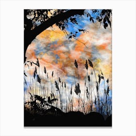 Silhouette Of Reeds Canvas Print