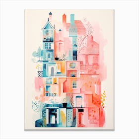 A House In Paris, Abstract Risograph Style 3 Canvas Print