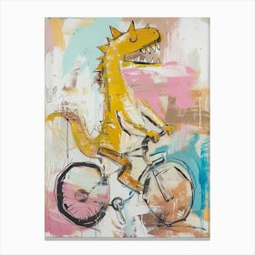 Grafitti Style Pastel Painting Dinosaur Riding A Bike 3 Canvas Print