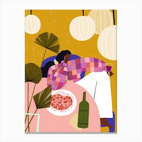 Spaghetti And Wine Orange & Pink Canvas Print