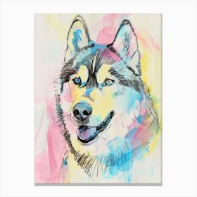 Alaskan Malamute Pastel Line Watercolour Illustration  2 Canvas Print