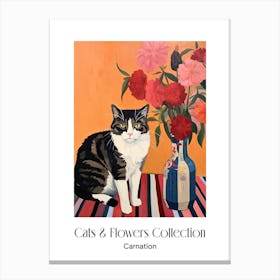 Cats & Flowers Collection Carnation Flower Vase And A Cat, A Painting In The Style Of Matisse 2 Canvas Print