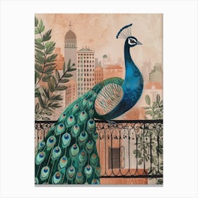 Peacock & The City Illustration 1 Canvas Print