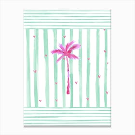 Green Stipe Pink Palm Canvas Print