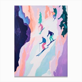 Skiers Matisse Style Winter Snow Purple Painting Canvas Print