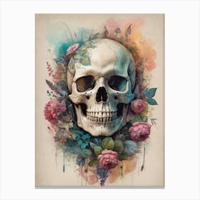 Floral Skull Vintage Painting (48) Canvas Print