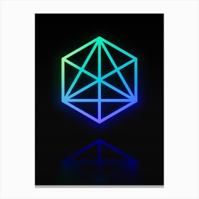 Neon Blue and Green Abstract Geometric Glyph on Black n.0339 Canvas Print