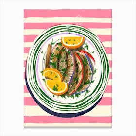 A Plate Of Fish 02 Top View Food Illustration 3 Canvas Print