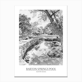 Barton Springs Pool Austin Texas Black And White Drawing 2 Poster Canvas Print