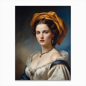 Elegant Classic Woman Portrait Painting (19) Canvas Print