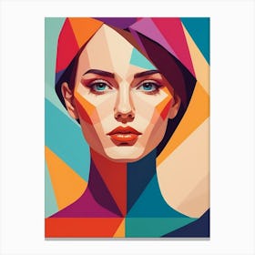 Colorful Geometric Woman Portrait Low Poly (35) Canvas Print