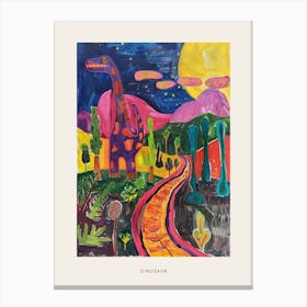 Colourful Dinosaur Painting Landscape 1 Poster Canvas Print